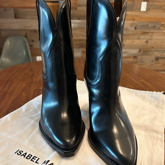 Isabel Marant Black Leyane Leather Western Booties - Size 38 - Picture 2 of 7